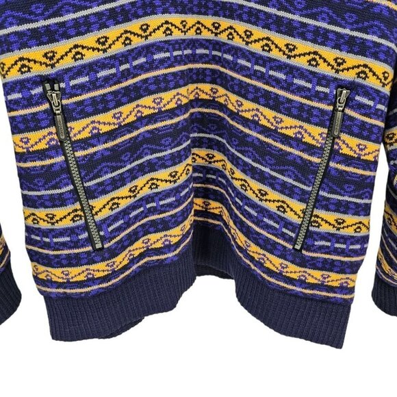 Spyder Vintage Mens M Wool Pullover Half Zip Sweater Purple Yellow - Picture 4 of 14